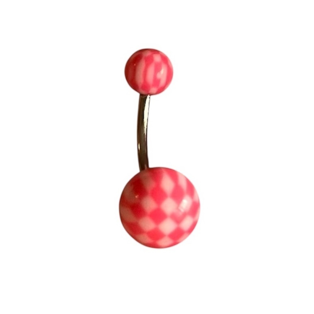 Neon Pink Checkered Belly Button Ring 💗🏁✨